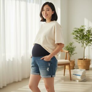 Great Expectations Shorts Maternity Womens XXL Medium Wash Denim Cuffed Pull On